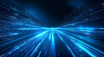 Abstract blue light trails converging point