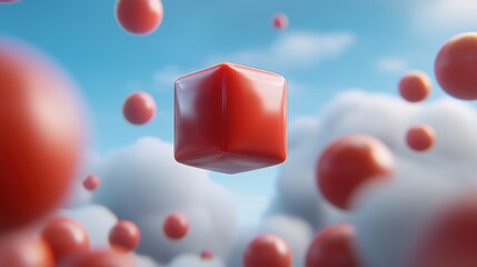 A captivating display of numerous vibrant red balloons soaring in the sky numerous