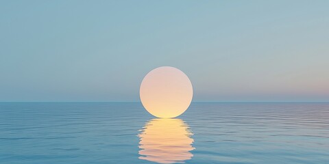 3d background minimalistic mockup with space for text, surreal photorealistic full moon rising over a still reflective ocean