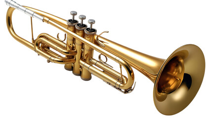 Obraz premium Golden Trumpet Isolated on White, Musical Instrument, Shiny Brass, Professional Quality