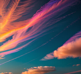 colorful clouds and sky,Dusk, Sunset Sky Clouds in the Evening with colorful Orange, Yellow, Pink and red sunlight and Dramatic storm clouds on Twilight sky, Landscape horizon,generative ai