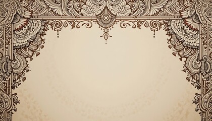 Intricate Henna Design Border Template with Beige Center Copy Space