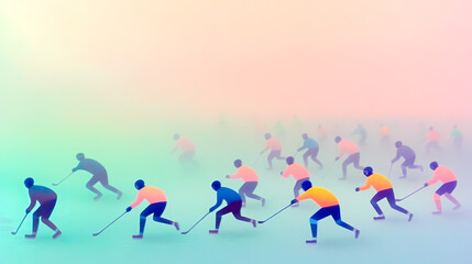 Ice hockey players competing in a foggy match on a gradient background