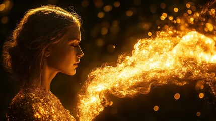 Golden woman, fiery aura