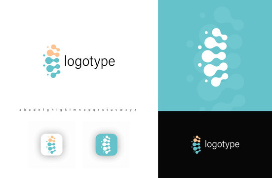 Spine logo with fusion dots, symbolizing health, chiropractic care, posture correction. Ideal for physiotherapy clinics, wellness centers, orthopedic specialists. Modern vector logo