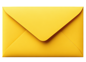 Bright yellow envelope resting on a flat surface, perfect for sending letters or greeting cards, showcasing a vibrant and cheerful color