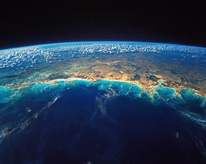 Fototapeta premium A wide aerial view of the Great Barrier Reef with surrounding marine sanctuaries, highlighting research initiatives and global cooperation in ocean conservation