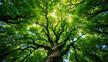 Majestic tree canopy forest nature photography tranquil environment upward view serenity