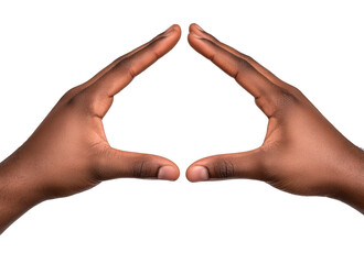 Hands forming a triangle shape in a minimalist setting to symbolize unity and collaboration among diverse groups