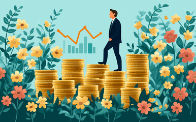 Compound Interest Growth Concept: Businessman Watering Seedling to Symbolize Savings, Investment, and Wealth Accumulation