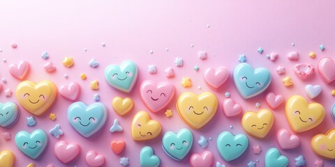 A Playful Arrangement of Colorful Hearts on a Soft Pastel Background Capturing Joy and Happiness