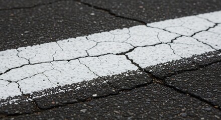 Obraz premium Cracked asphalt road line stark white contrast. AI Generated