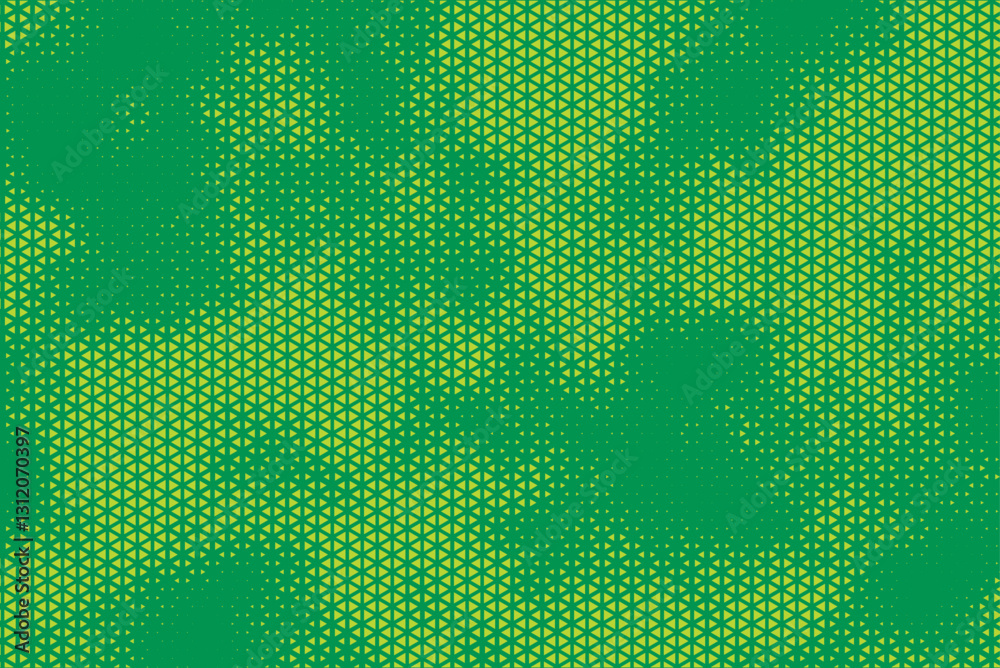 Poster Triangular Halftone Texture Retrowave Vector Geometric Technology Abstract Green-Yellow Background. Half Tone Triangles Retro Colored Pattern. Minimal 80s Style Dynamic Tech Structure Wallpaper