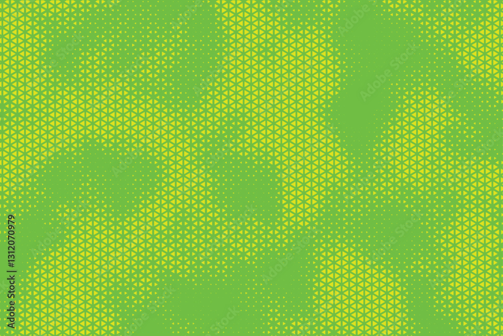 Poster Triangular Halftone Texture Retro Wave Vector Geometric Technology Abstract Green and Yellow Background. Half Tone Triangles Retro Colored Pattern. Minimal 80s Style Dynamic Tech Structure Wallpaper