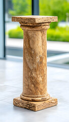 A marble column pedestal with a square top and base