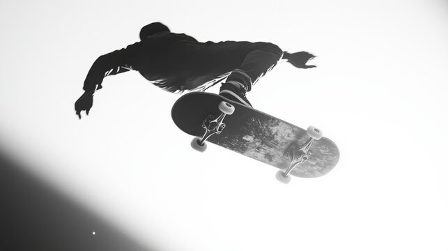 Skateboarder Performing Aerial Trick in High-Contrast Black and White - Powered by Adobe