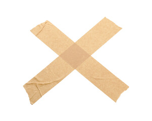 Cross made with masking tape isolated on white, top view