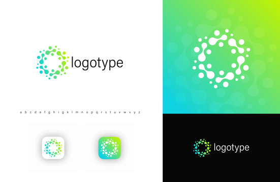 Round molecular logo forming circular fusion dots structure, symbolizing science, innovation, connectivity. Ideal for biotech firms, AI research, digital startups. Modern vector logo