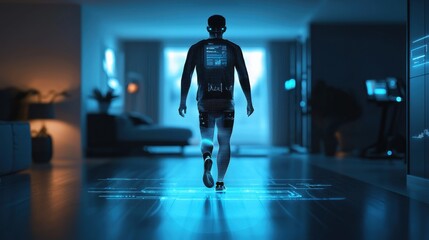 Fototapeta premium Holographic Smart Fitness Center with AI Driven Motion Sensors and Futuristic Digital Workouts A Visionary Concept Showcasing the Future of Immersive Personalized Fitness Experiences