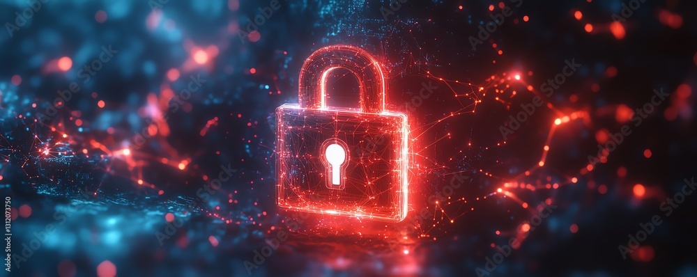 Fototapete a dynamic abstract technology lock, intricate neural network patterns, glowing security features, fu