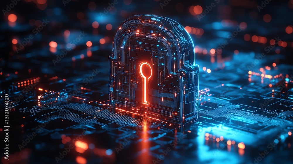 Poster a futuristic abstract representation of a digital lock