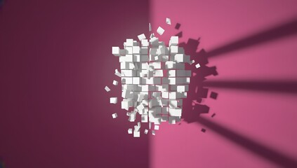 Fototapeta premium Subject A figure composed entirely of small white geometric fragments appears 