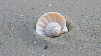 Intricate seashell on sandy beach
