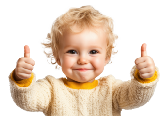 Happy toddler celebrating success with cheerful thumbs up gesture in bright setting during morning playtime
