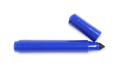 One blue marker isolated on white, top view