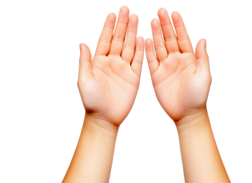 Open hands raised in a welcoming gesture surrounded by a neutral background for communication and expression purposes