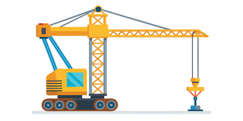 A Detailed Illustration of a Yellow Mobile Crane for Construction and Lifting Heavy Objects © Jayed_as