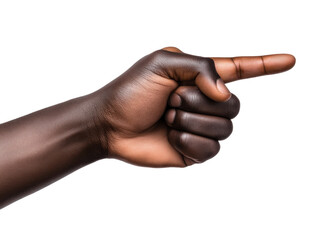 Hand raised gesturing to the right emphasizing direction while conveying a clear message in a neutral setting