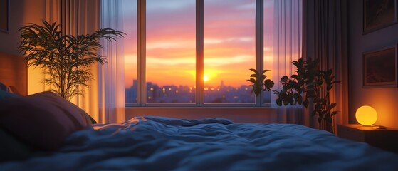 Serene sunset from a bedroom window