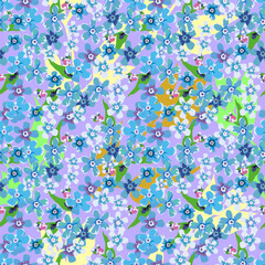 Vector floral multicolored pattern in pastel colors. Small forget-me-not flowers, seamless background.