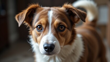 Playful dog at home animal portrait indoor environment close-up view pet concept