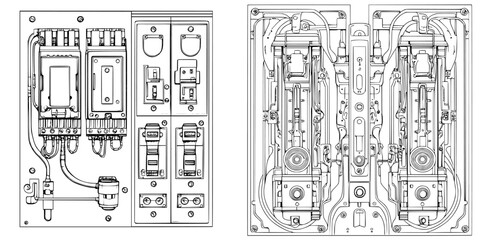 Obraz premium Detailed technical diagram of electrical components and setup for circuit management and control systems