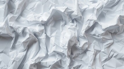 a hyper-realistic illustration of crumpled white paper with a faint grid design, focusing on the intricate texture of the folds and creases. The lighting should enhance the three-dimensional quality