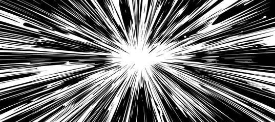 Manga anime cartoons often depict transparent comic explosions with motion or movement effects against modern backgrounds, utilizing radial speed lines and abstract patterns to create a comic book