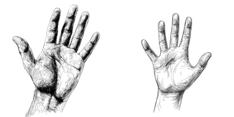 A simple, hand-drawn modern illustration in black and white line style shows an open hand with five fingers, representing a hello sign or the numeral five
