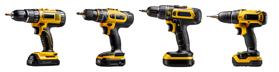 Set of cordless drills showcasing modern design and functionality for construction tasks.