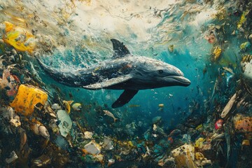 Fototapeta premium ecology, global problem of ocean pollution visualization