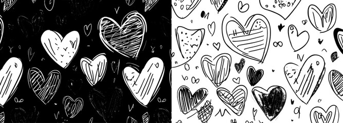Grunge illustrated heart set featuring hand drawn doodle line hearts and love symbols