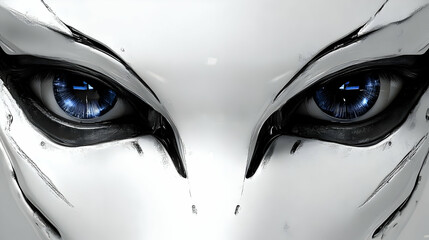 Close Up of Striking Blue Eyes with Black Makeup on White Face
