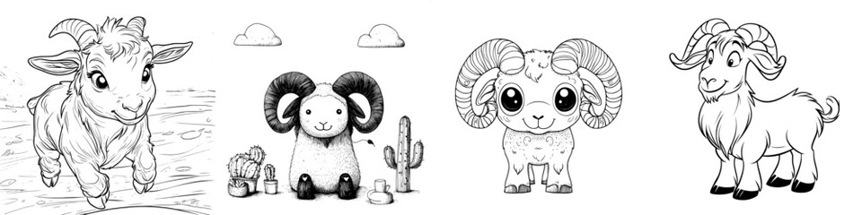 Obraz premium Cartoon illustration of a goat as an isolated coloring page image of an animal