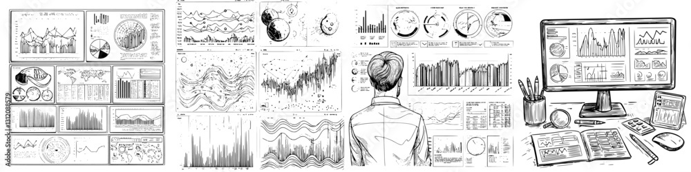 Poster detailed analytics presentation with various charts and graphs for data analysis in a modern workspa