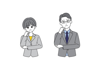 困った顔で考え事をするビジネスマンのイラストセット