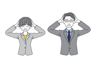 頭を抱えるビジネスマンのイラストセット