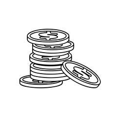 Stack of coins arranged neatly on top of one another line art flat vector illustration