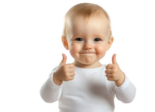 Happy child giving thumbs up with a big smile in a bright indoor setting during daytime