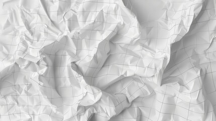 a piece of crumpled white paper with a subtle grid design, depicted with high realism. The image should emphasize the texture